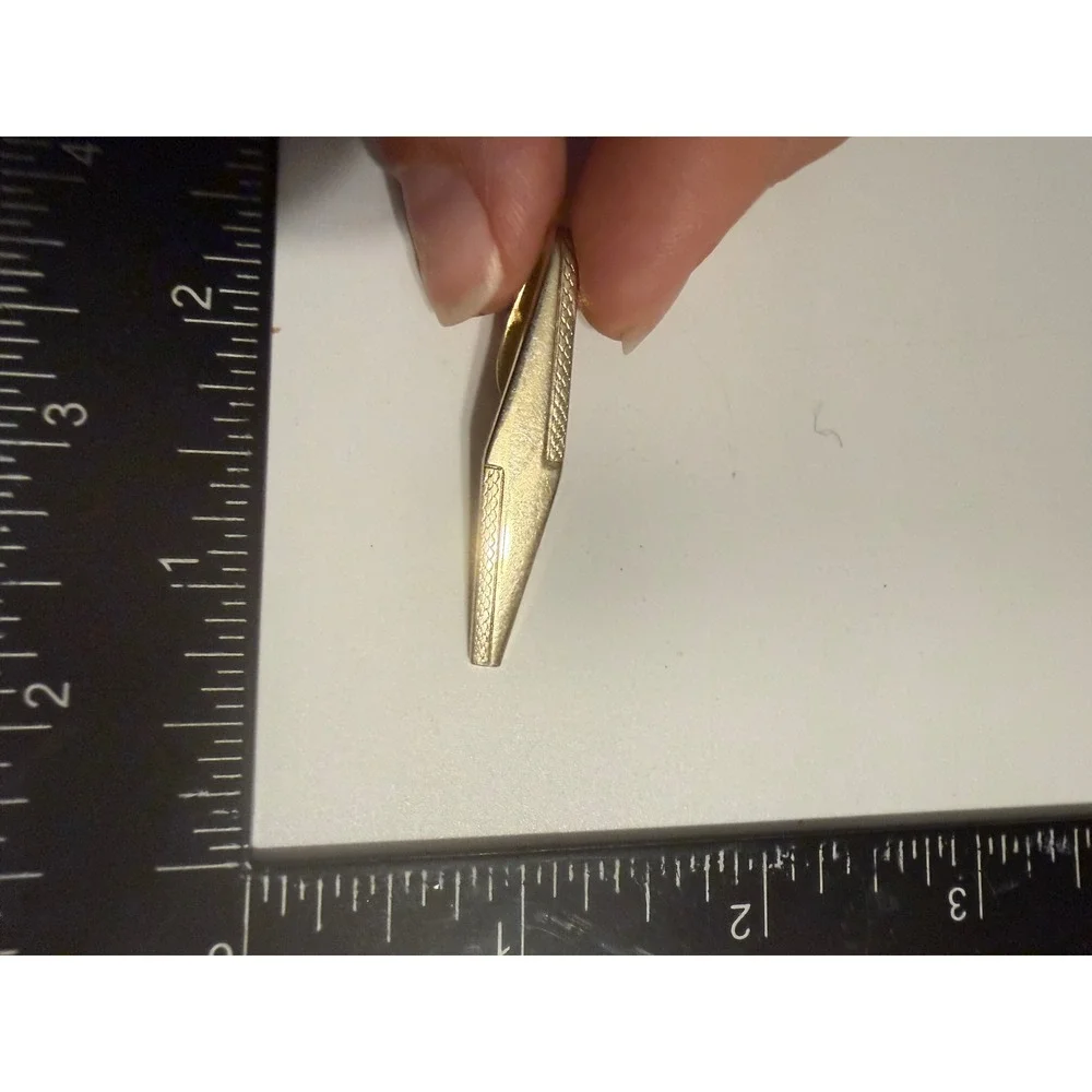 Vintage Gold Tone Geometric Textured Tie Clip Mid Century Modern Mens Accessory‎